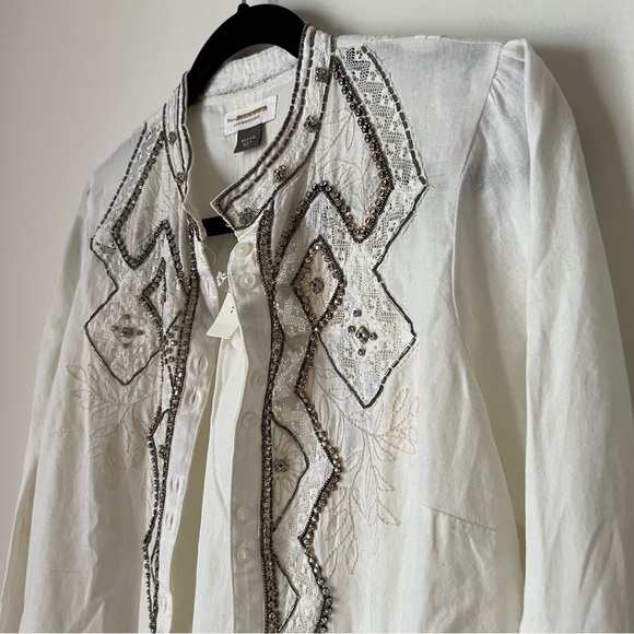 NWT Antthropologie Pilcro Nayeli White Beaded Cotton Linen Buttondown, size M - Picture 16 of 16